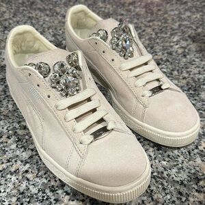 Puma Cream Rhinestone Top Slip On Sneakers